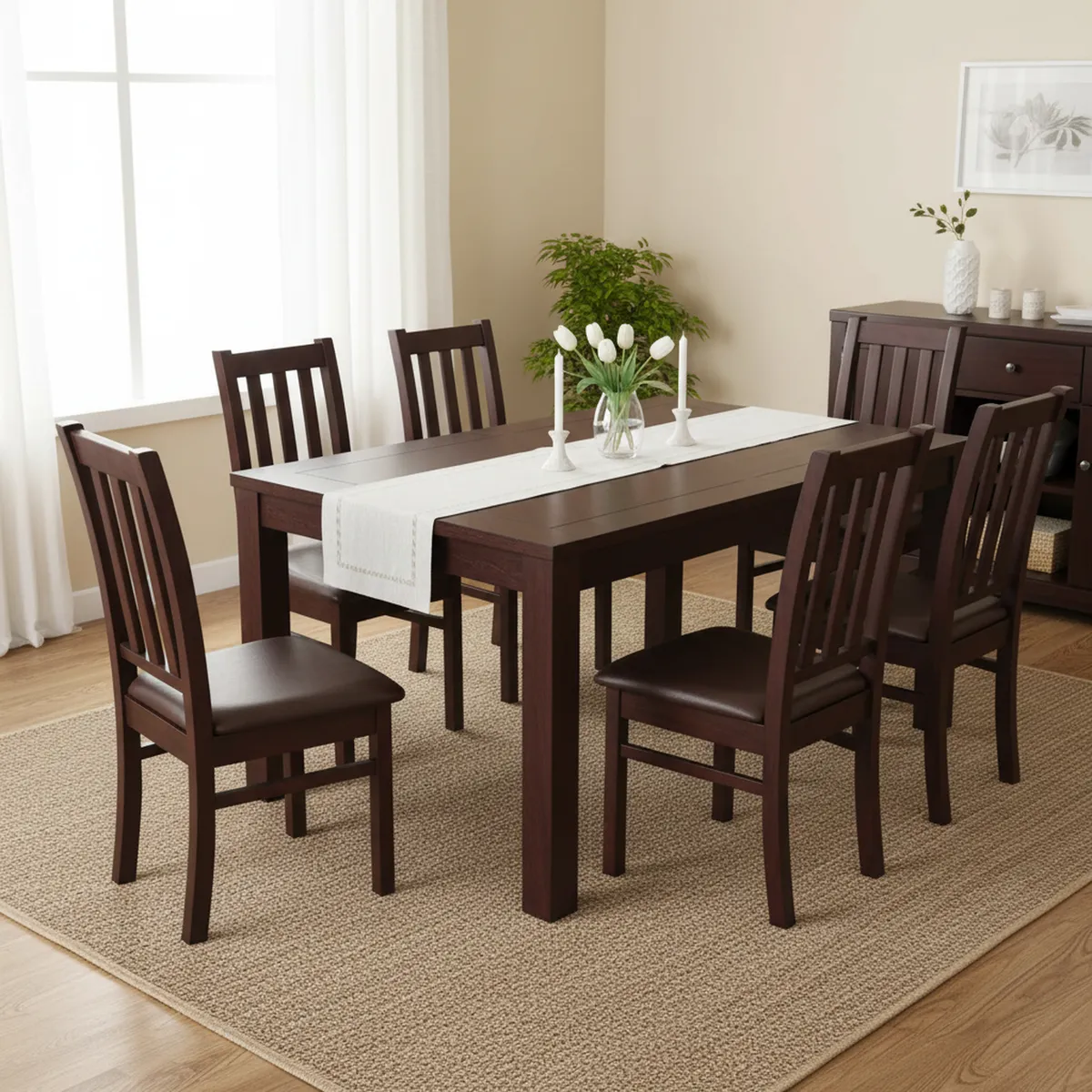 CIC - Juego de Comedor Ñuble 6 Sillas Mesa Rectangular 95x78x160 cm Café