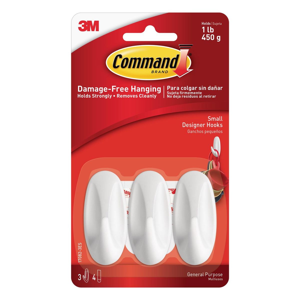 COMMAND - Gancho ovalado blanco 3 unidades