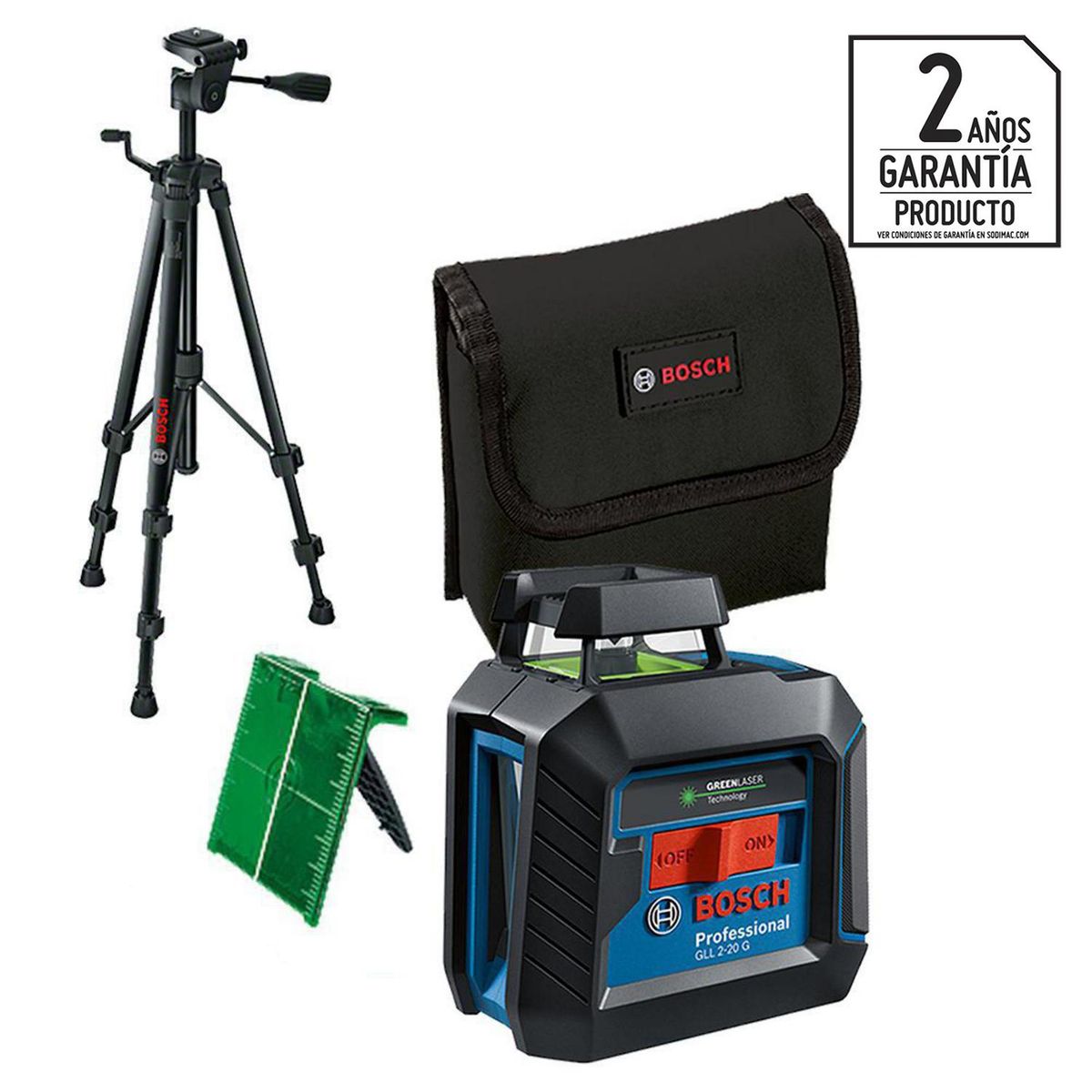 BOSCH - Nivel láser verde de líneas cruzadas Bosch GLL 2-20G 10 metros, con trípode