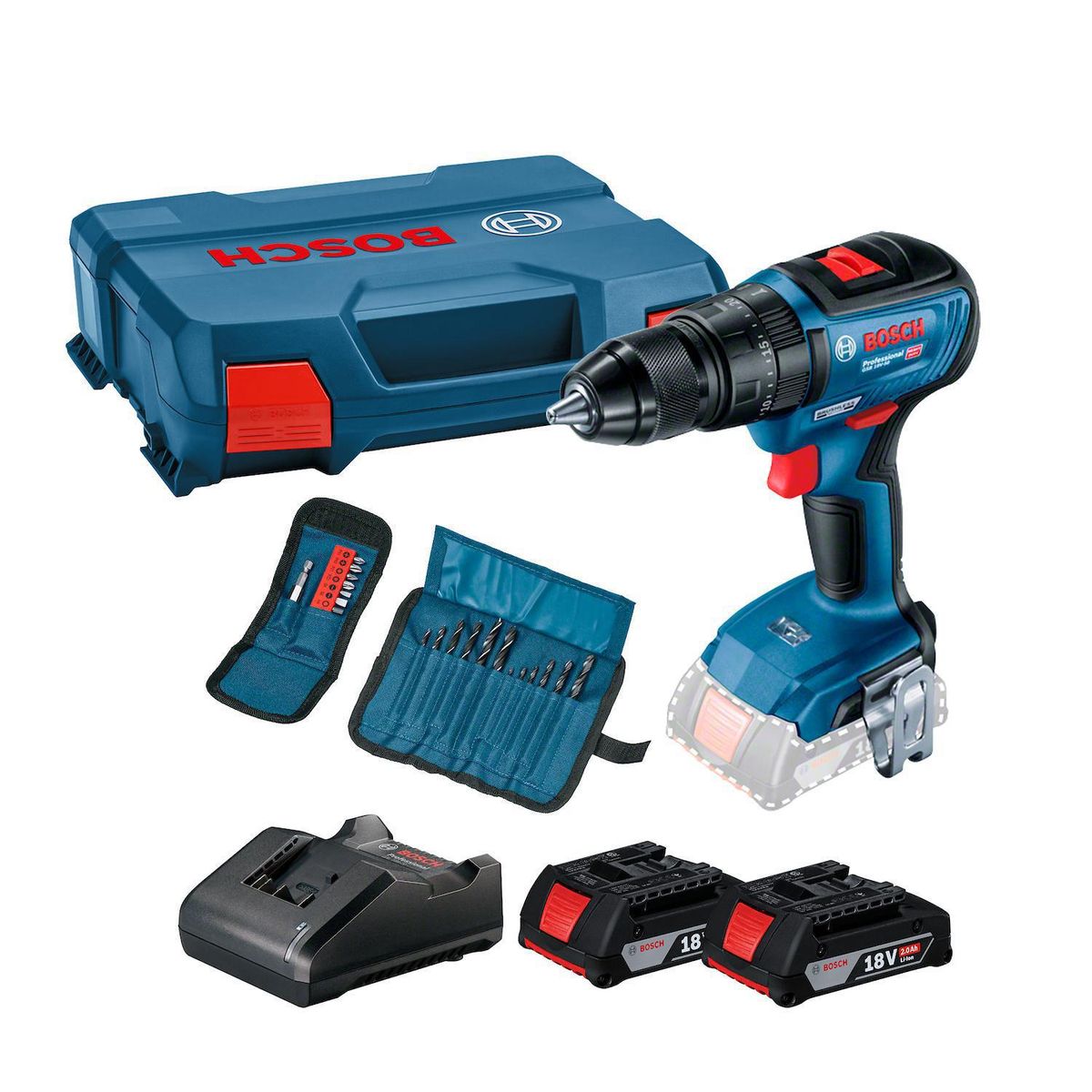 BOSCH - Taladro Inalámbrico Percutor 13 mm 18 V Brushless+2 Baterías+23 Accesor