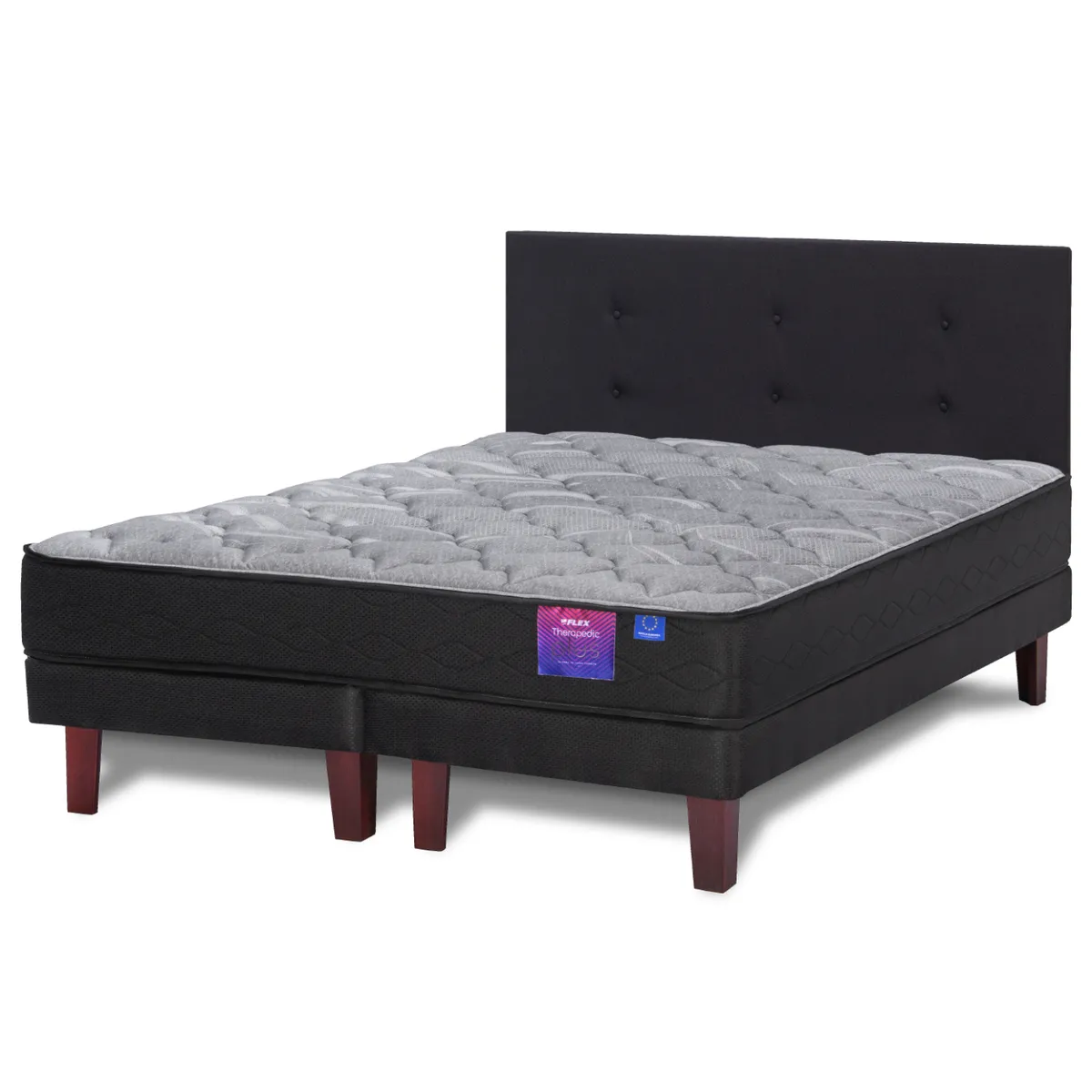 FLEX - Cama Europea Therapedic Plus 2 plazas 150x200 + Respaldo Royal negro