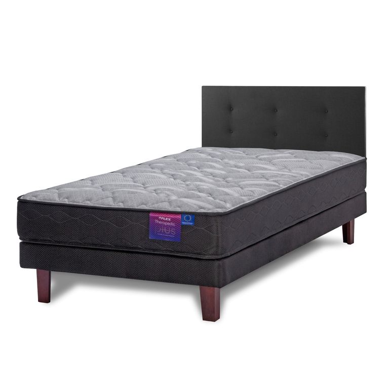 Cama Europea Therapedic plus 1,5 pl box + respaldo Royal negro
