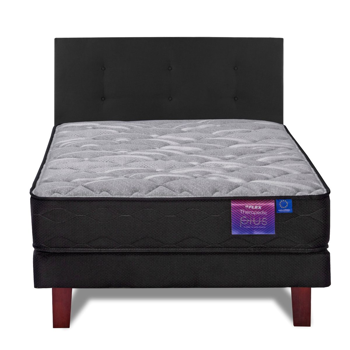 FLEX - Cama Europea Therapedic plus 1,5 pl box + respaldo Royal negro
