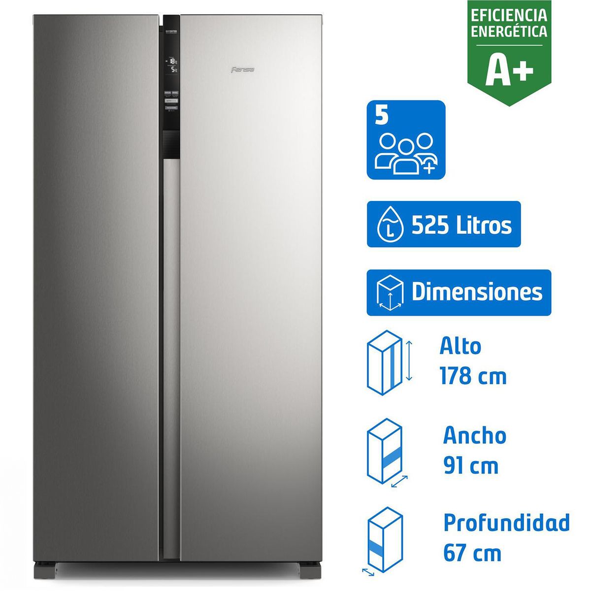 FENSA - Refrigerador 2 Puertas Side by Side No Frost 525 Litros Inox SFX530