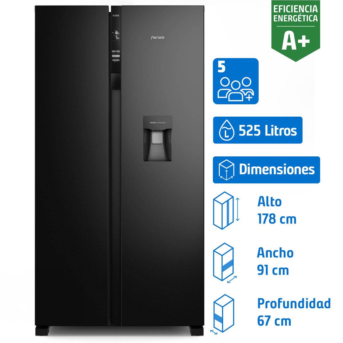 FENSA - Refrigerador 2 Puertas Side by Side No Frost 525 Litros Negro SFX530B