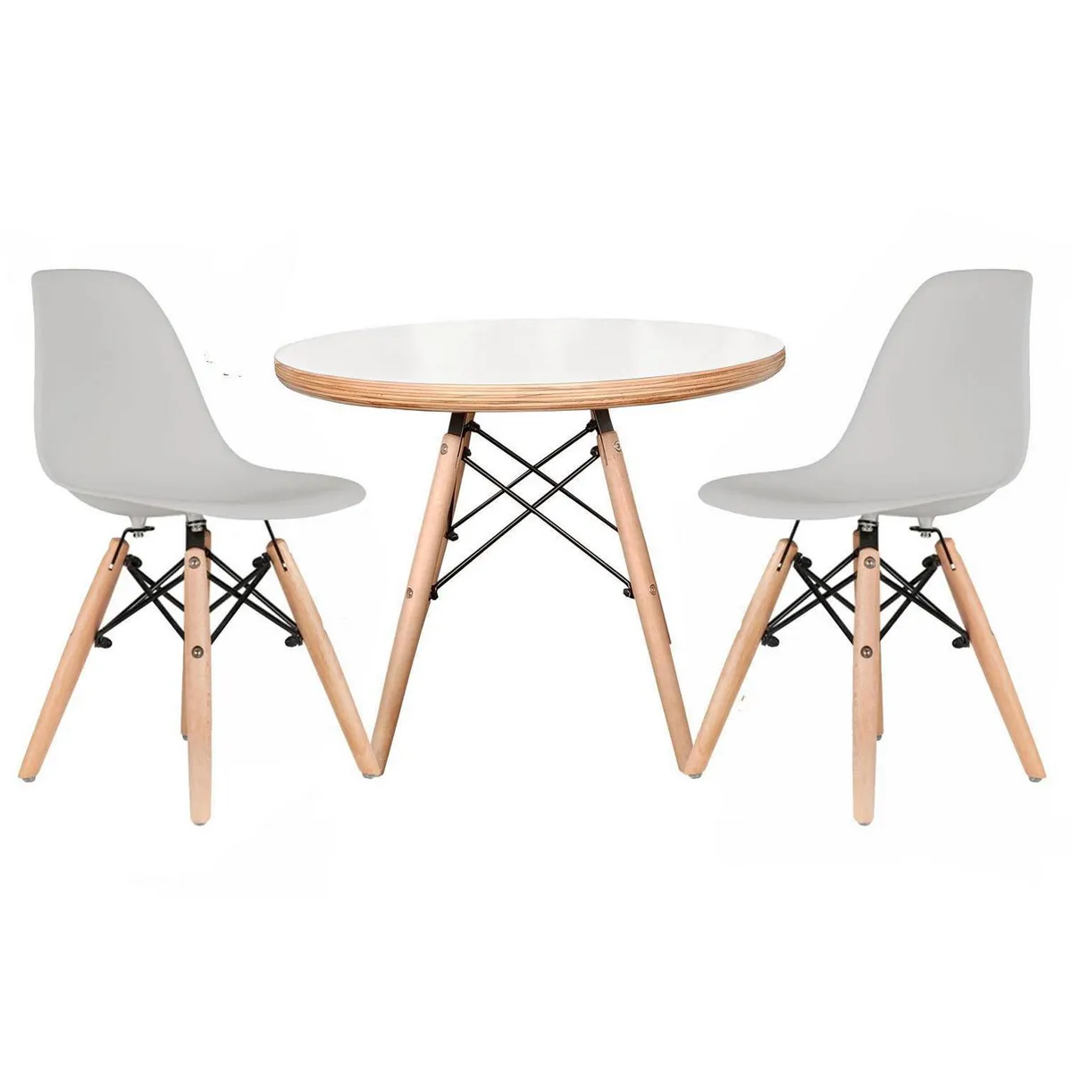 DE PIES A CABEZA - Set De Mesa Blanca Y Dos Sillas Gris Eames