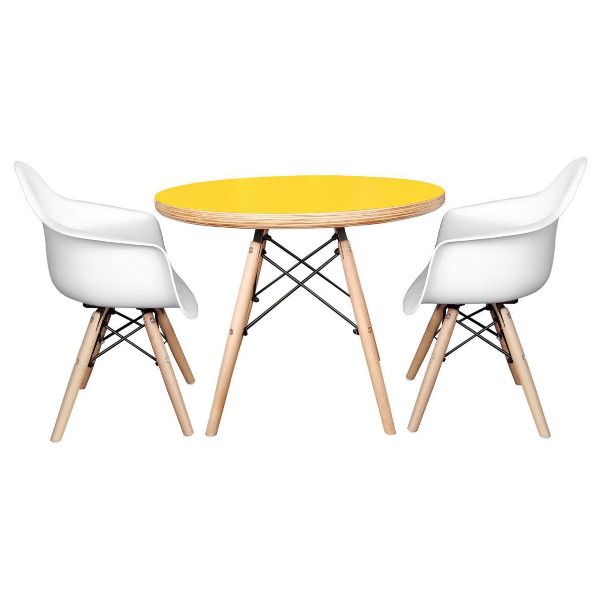 DE PIES A CABEZA - Set De Mesa Cubierta Amarilla Y Dos Sillas Eames