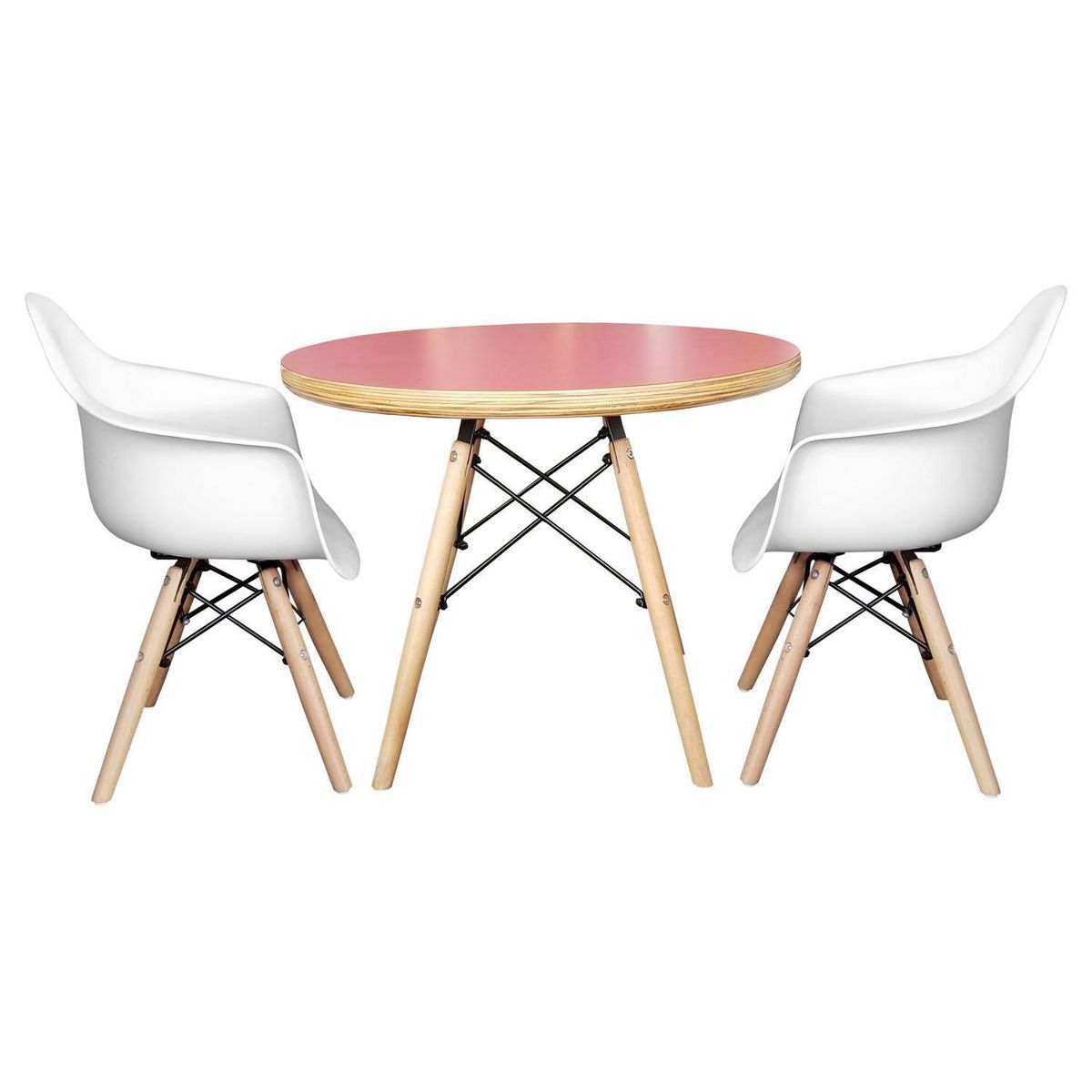 DE PIES A CABEZA - Set De Mesa Cubierta Rosada Y Dos Sillas Eames