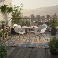 DE PIES A CABEZA - Set De Mesa Cubierta Rosada Y Dos Sillas Eames