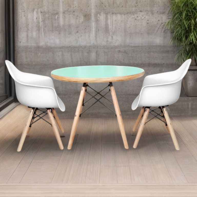 Set De Mesa Cubierta Menta Y Dos Sillas Eames