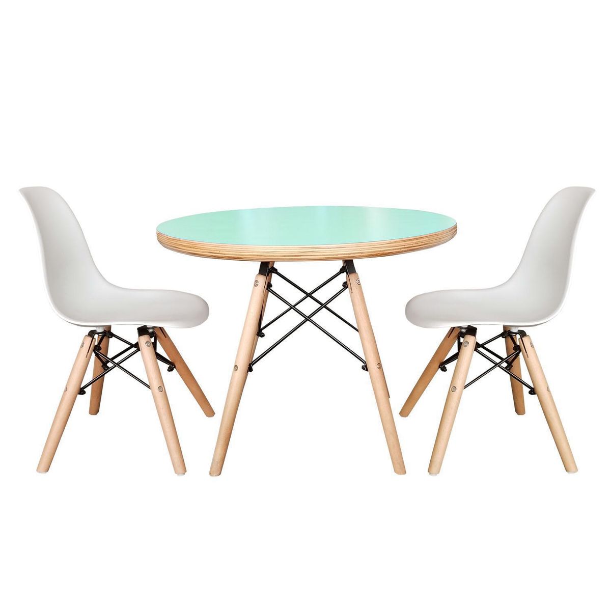 DE PIES A CABEZA - Set De Mesa Cubierta Menta Y Dos Sillas Eames