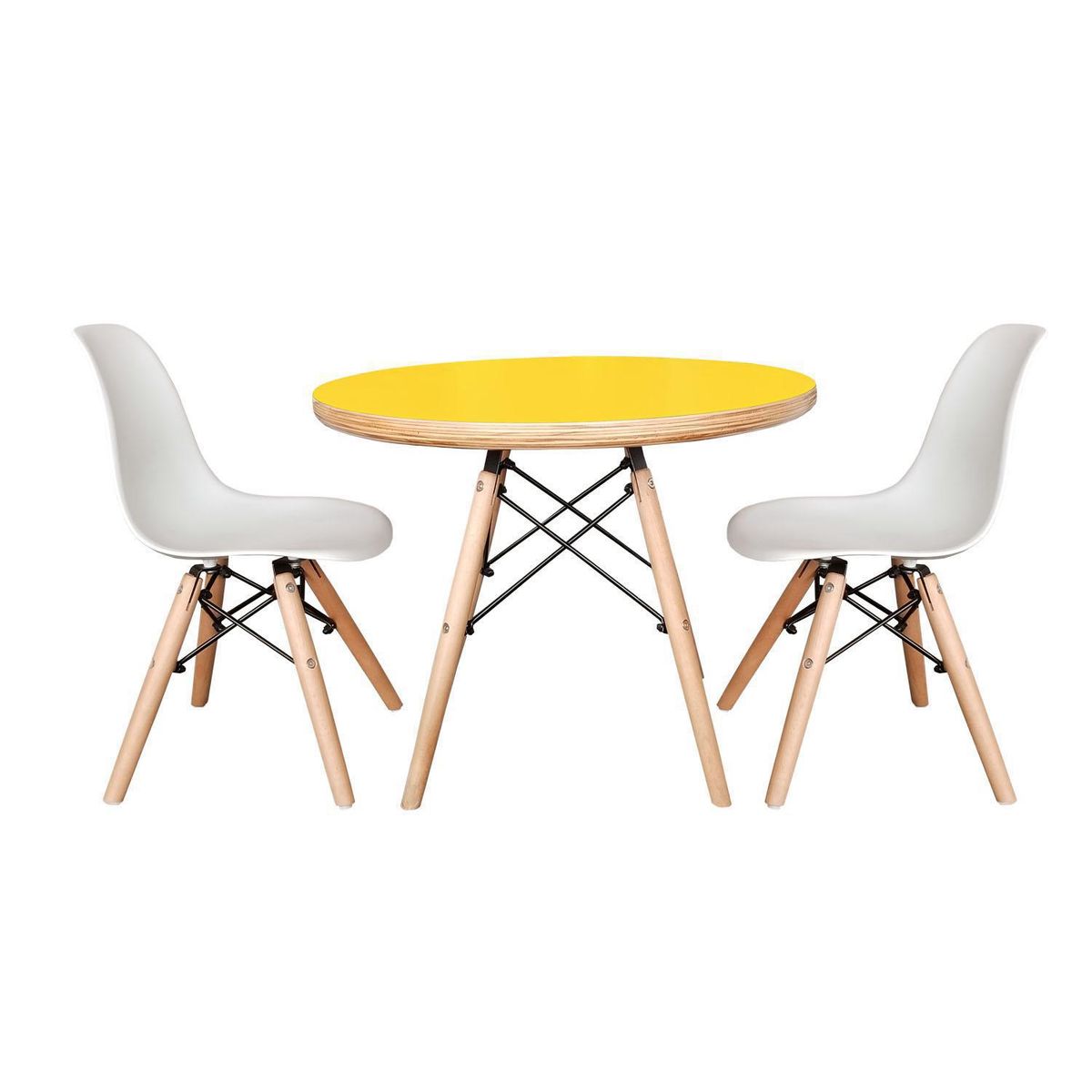 DE PIES A CABEZA - Set De Mesa Cubierta Amarilla Y Dos Sillas Eames