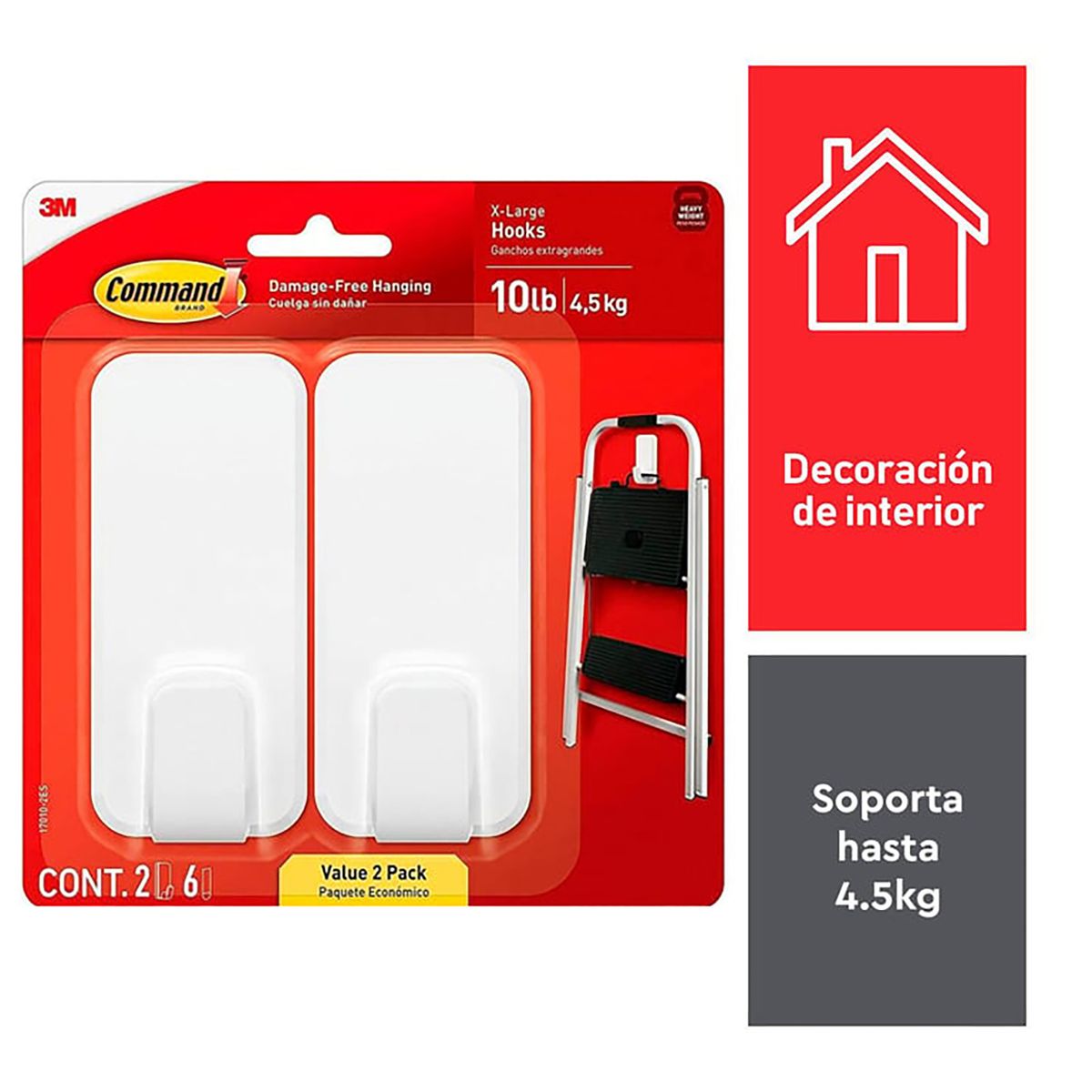 COMMAND - Pack 2 gancho jumbo 4,5 kg blanco