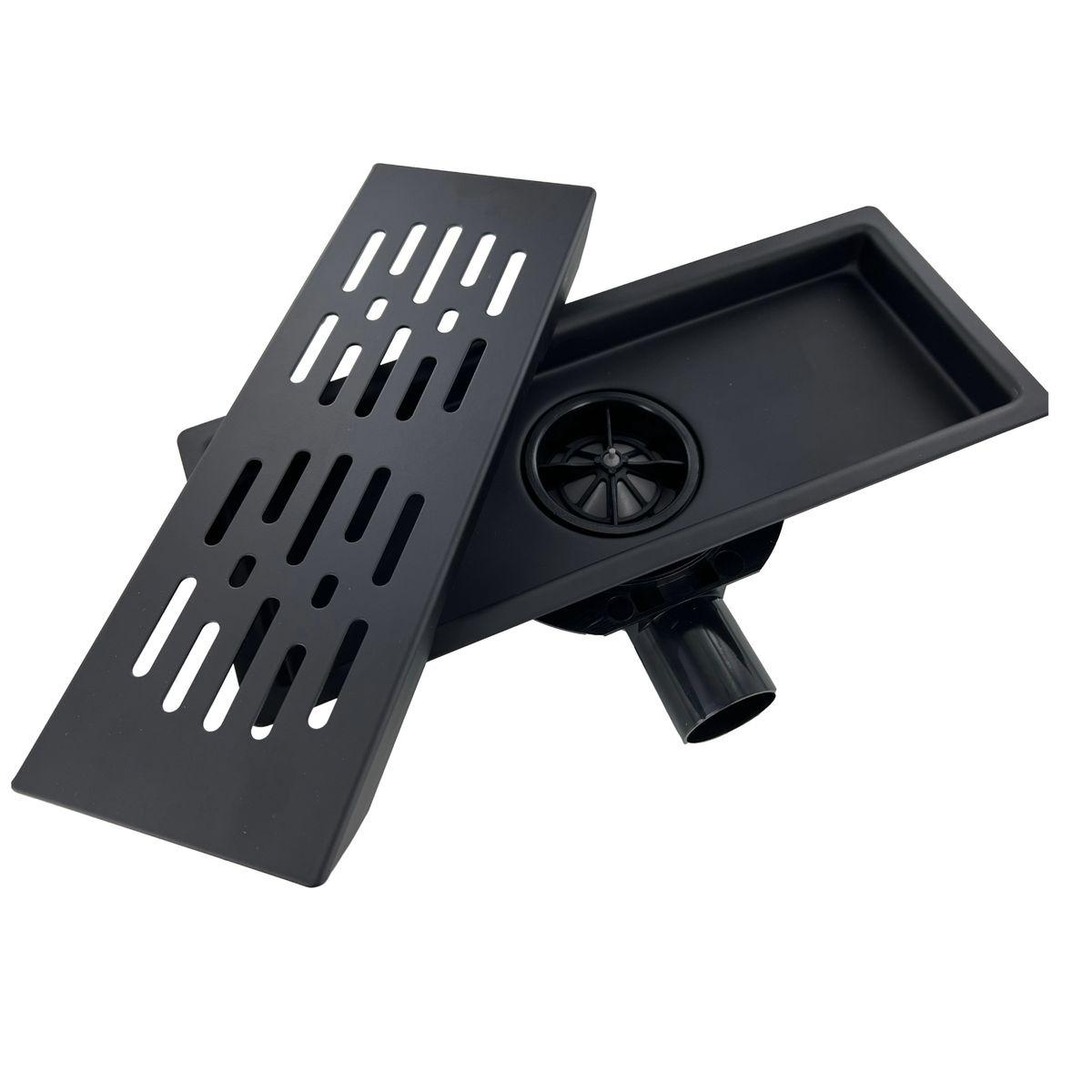 CORSOVALV - Pileta Acero Inoxidable Negro Mate Rectangular 12x30 cm Trampa Pvc 40 mm