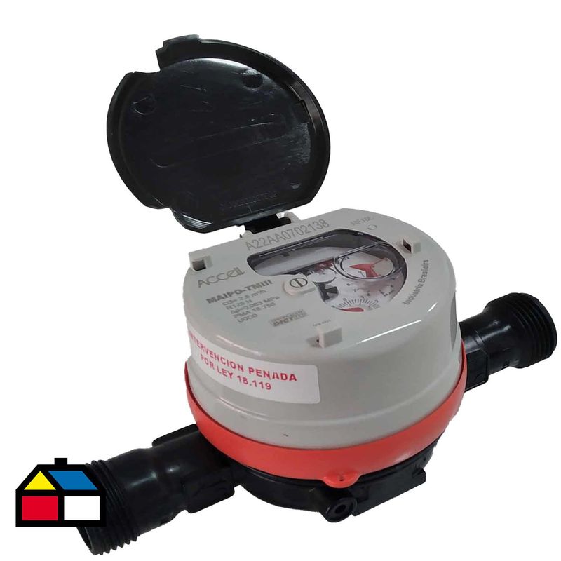 ACCELL - Medidor agua fria 3/4" Composite Roscas Iguales con unión