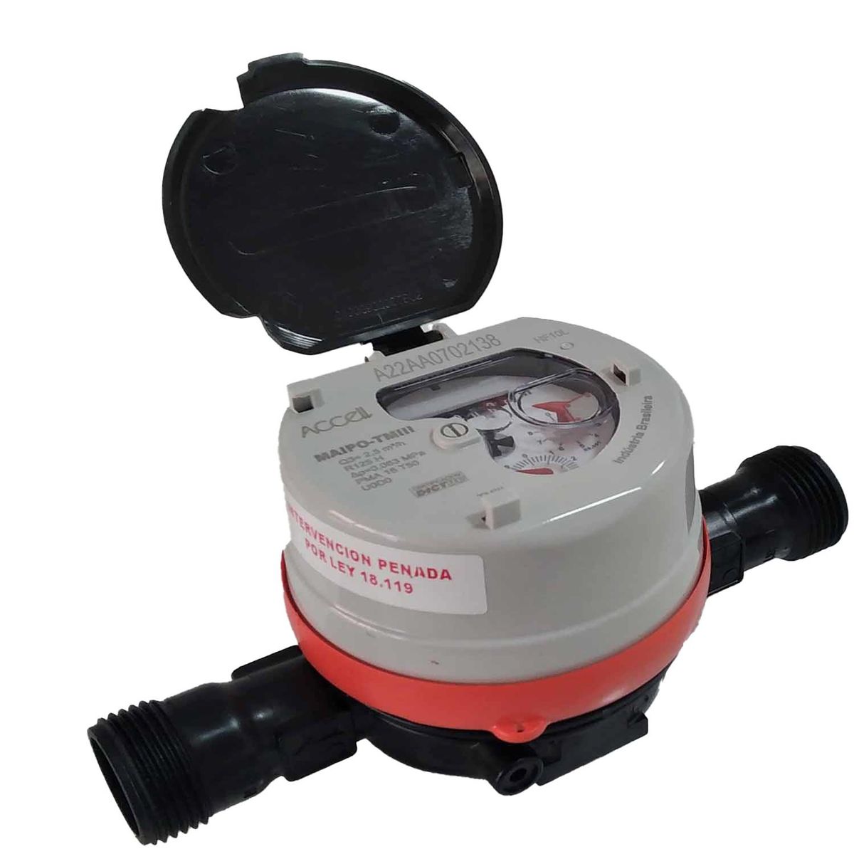 ACCELL - Medidor agua fria 3/4" Composite Roscas Iguales con unión