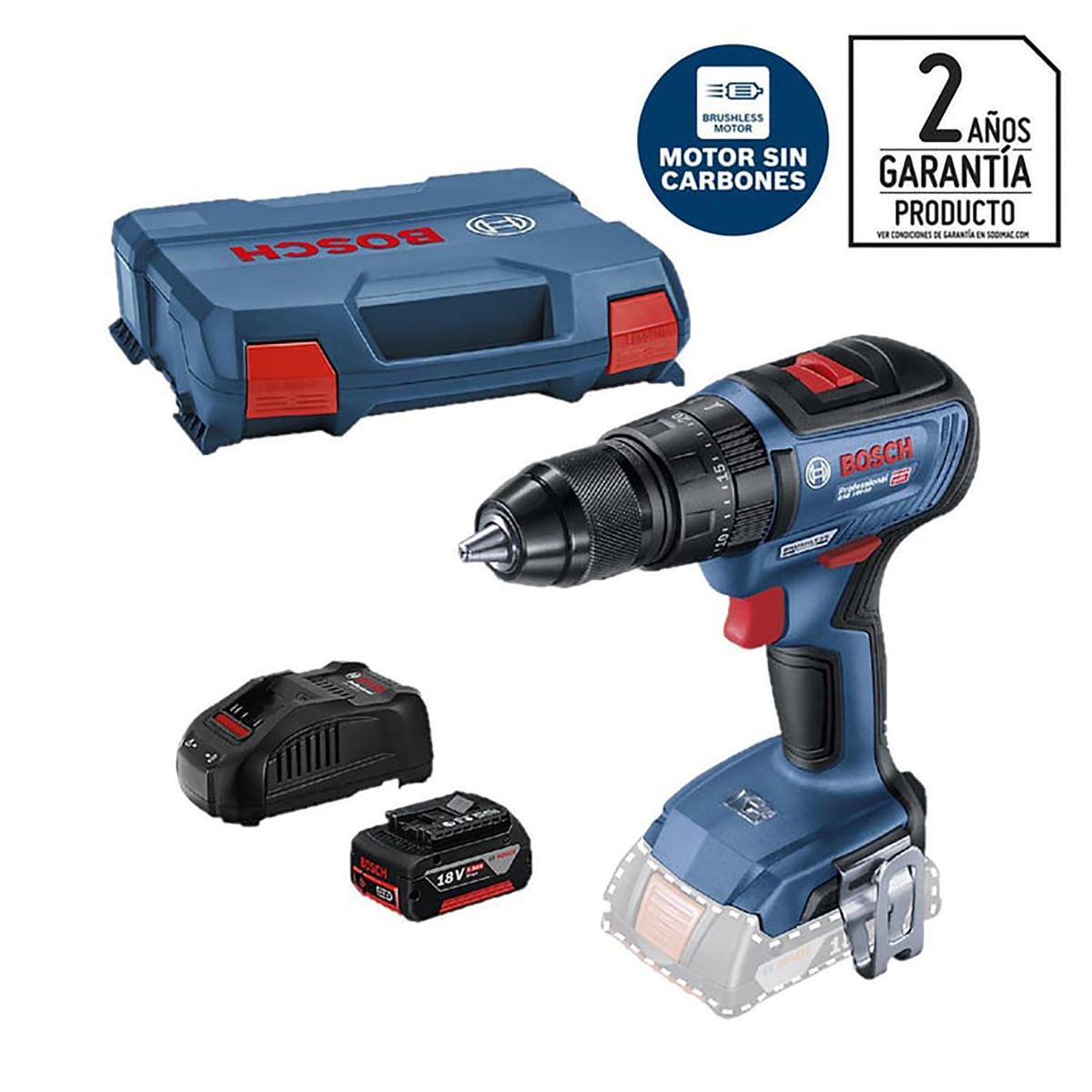 BOSCH - Taladro inalámbrico percutor 18V + 1 batería