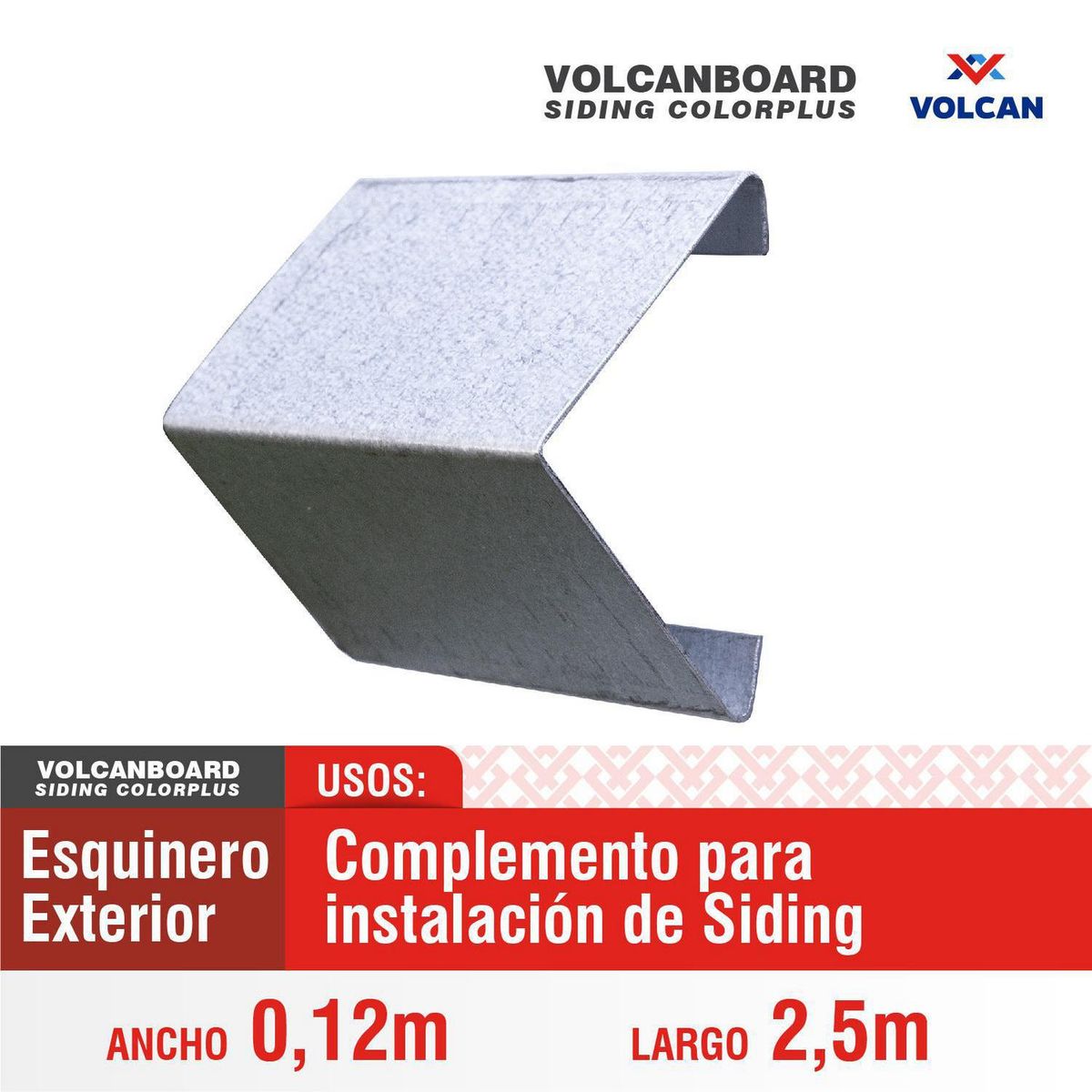 VOLCAN - Perfil acero galvanizado Siding perfil esquinero exter 2,5 m