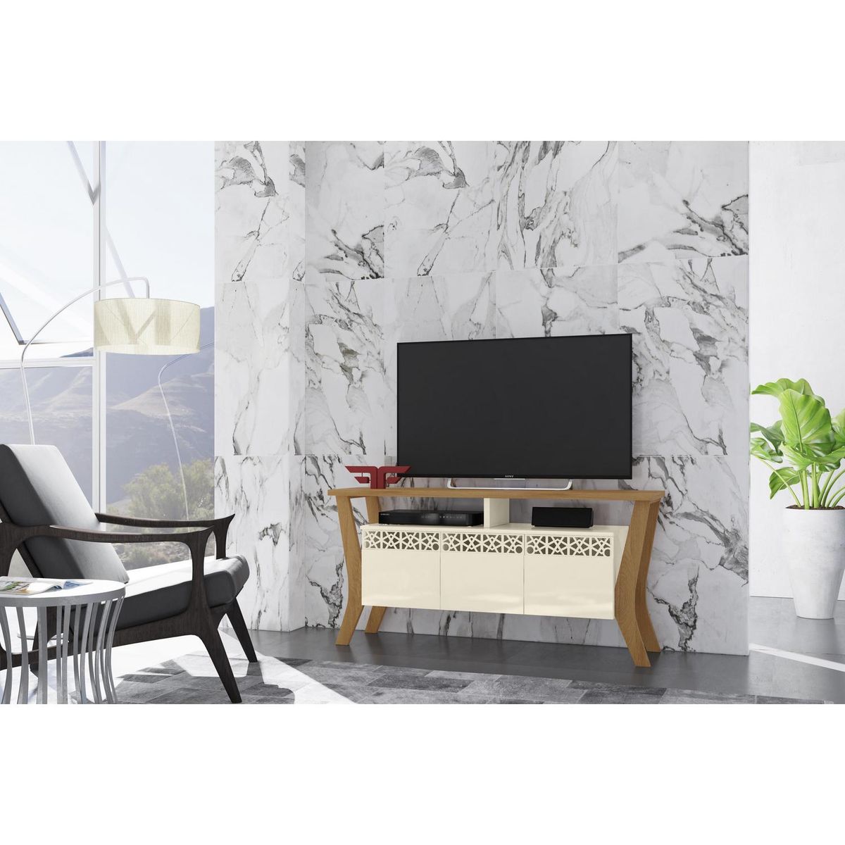 EXIT - Rack Prime, para tv hasta 55", 136 X 38,5 X 67 cm, beige/coral