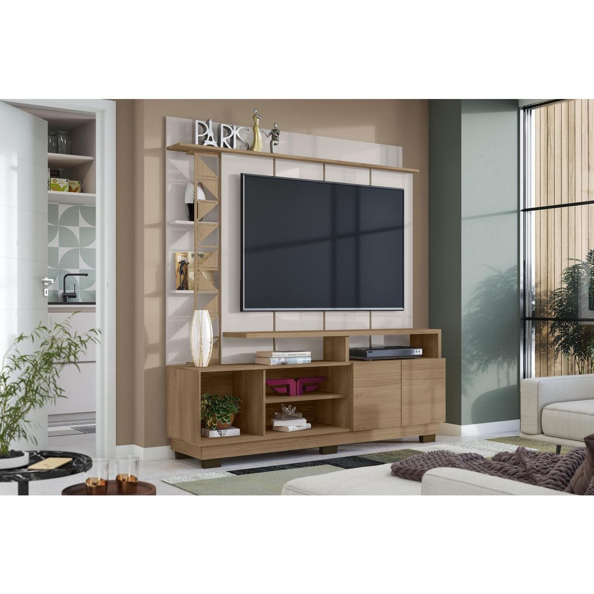 EXIT - Estante Vivaz 1.6, tv hasta 60", 165 X 40,3 X 182,6 cm, beige/cedro