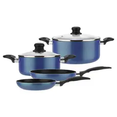 FANTUZZI - Batería de cocina gourmet aluminio 6 piezas azul