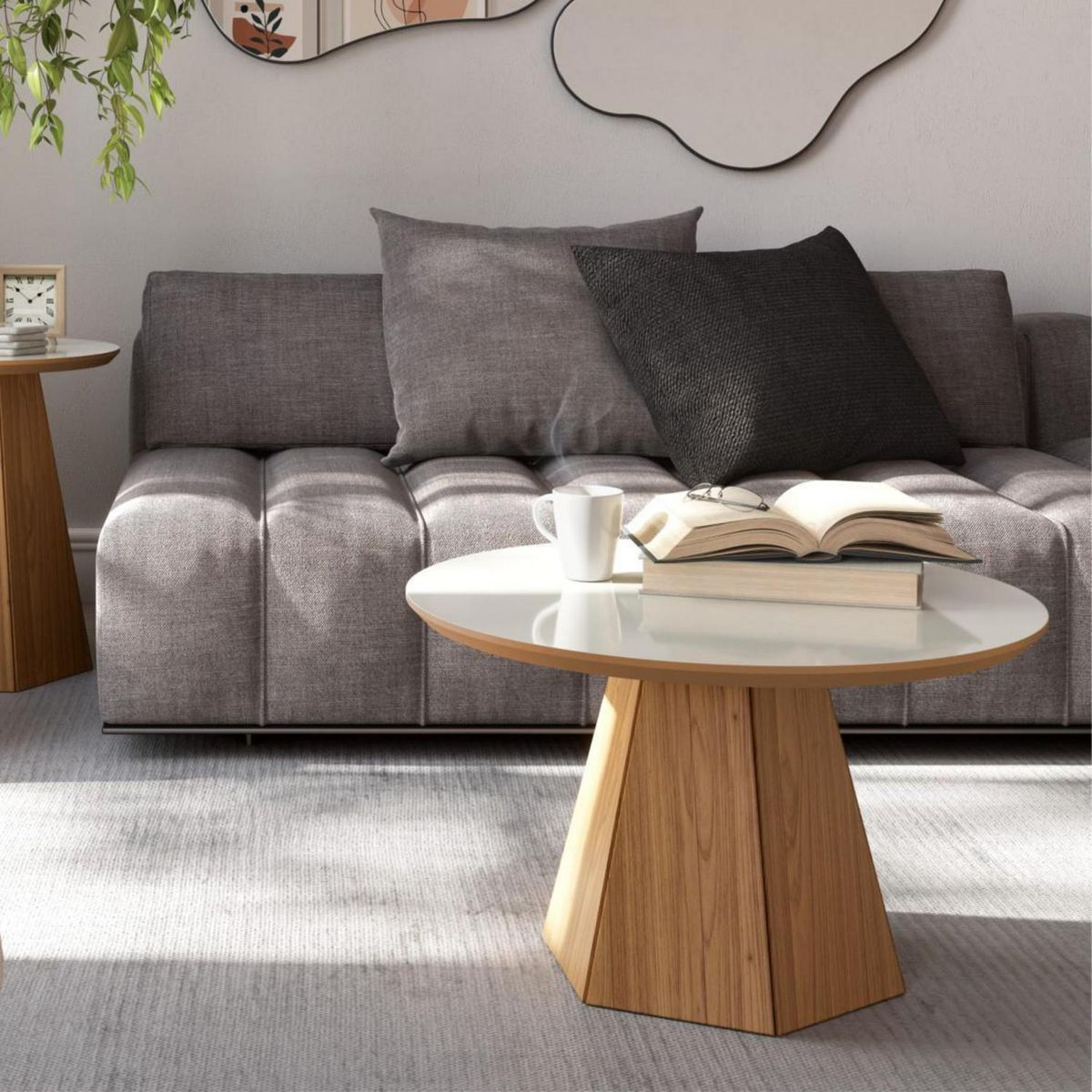 DECOCASA - Mesa de Centro TB605 Off White Castaño