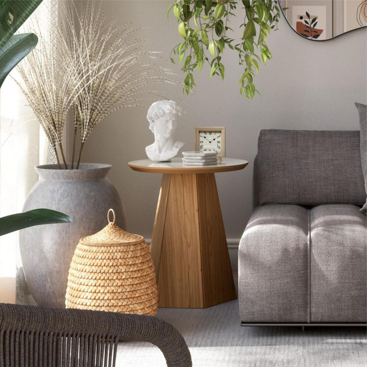 DECOCASA - Mesa Lateral TB606 Off White Castaño