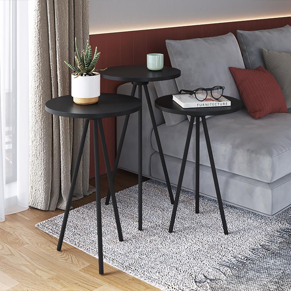 DECOCASA - Set Mesas Lateral 27942+27943+27944 Negro