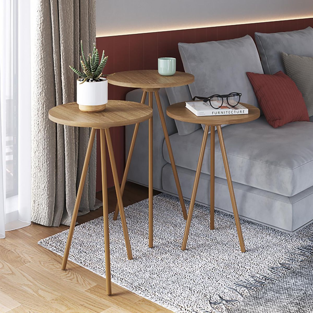 DECOCASA - Set Mesas Lateral 27942+27943+27944 Nat Dorado