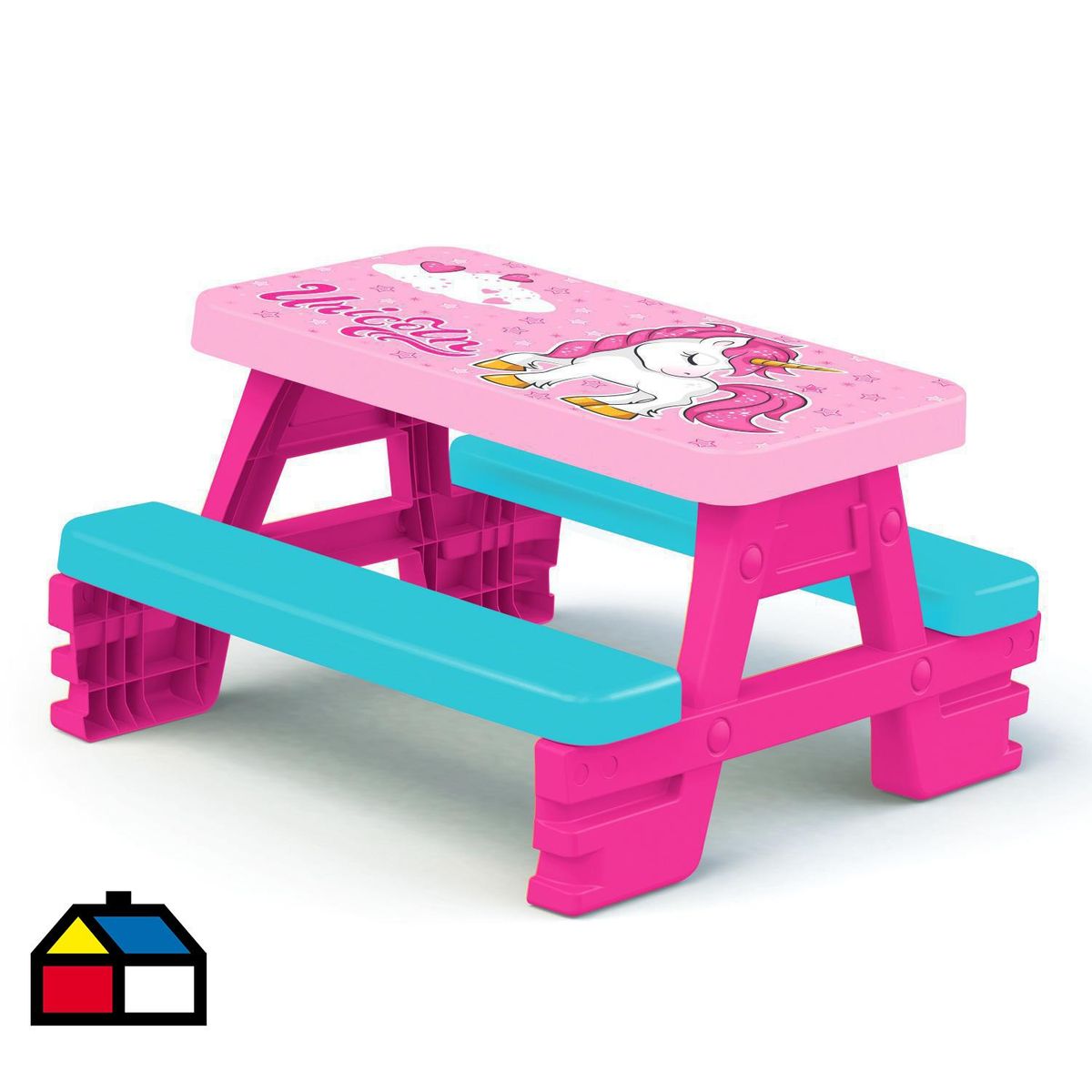 KIDSCOOL - Mesa de Picnic Unicornio Infantil 79x42x69 cm Rosado Desde 18 meses