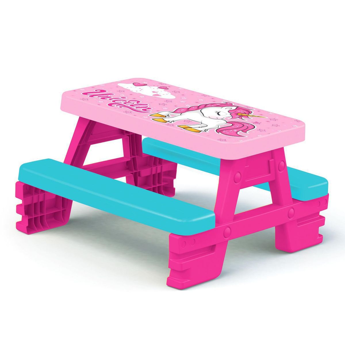 KIDSCOOL - Mesa de Picnic Unicornio Infantil 79x42x69 cm Rosado Desde 18 meses