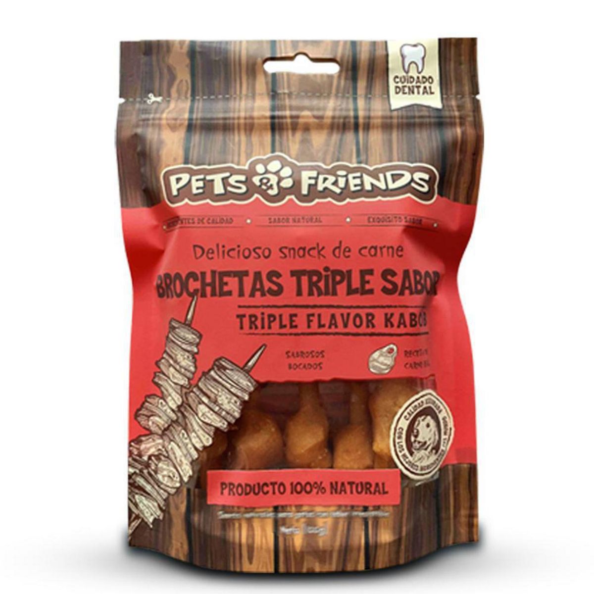 PETS AND FRIENDS - Snack perro brochetas triple sabor 100 gr