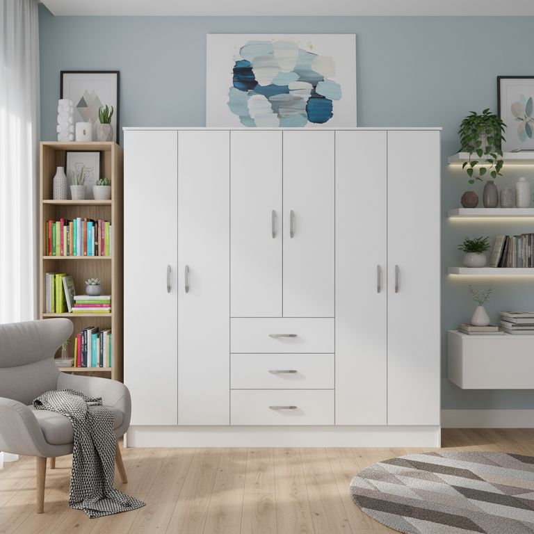 CIC Clóset Maipo 6 Puerta(s) 3 Cajón(es) 2 Repisa(s) 180x180x47 cm Blanco