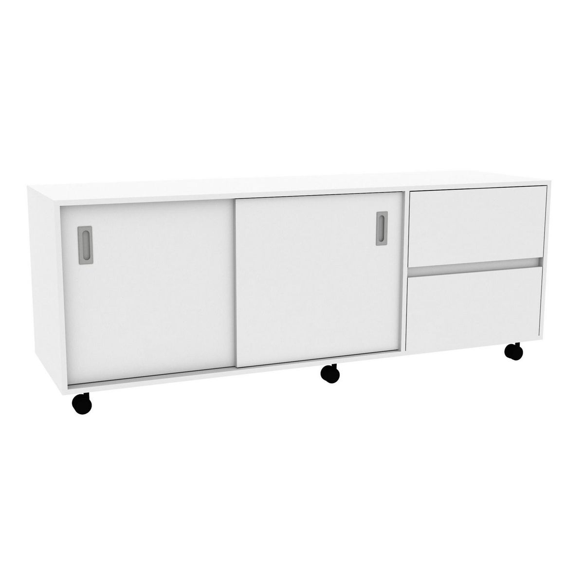 CIC - Rack Nash 2 puertas correderas + 2 cajones ruedas blanco