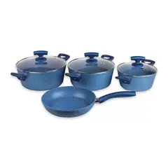DORAL - Batería de cocina marble azul 7 piezas recubrimiento marmoleado