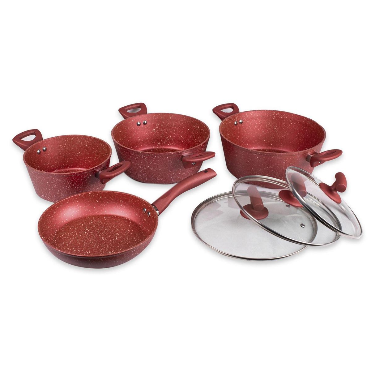 DORAL - Batería de Cocina 7 Piezas Aluminio forjado San remo Rojo