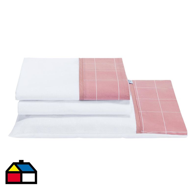 BE DESIGN - Juego de sábanas cuna gris rosa Kidscool