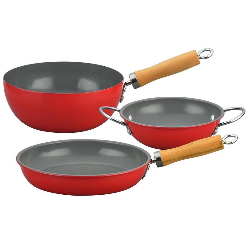 DORAL - Batería de Cocina 3 Piezas Acero inoxidable NORUEGA Rojo