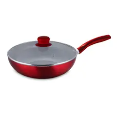 DORAL - Wok con Tapa y Fondo Titanio 30 cm Aluminio Rojo