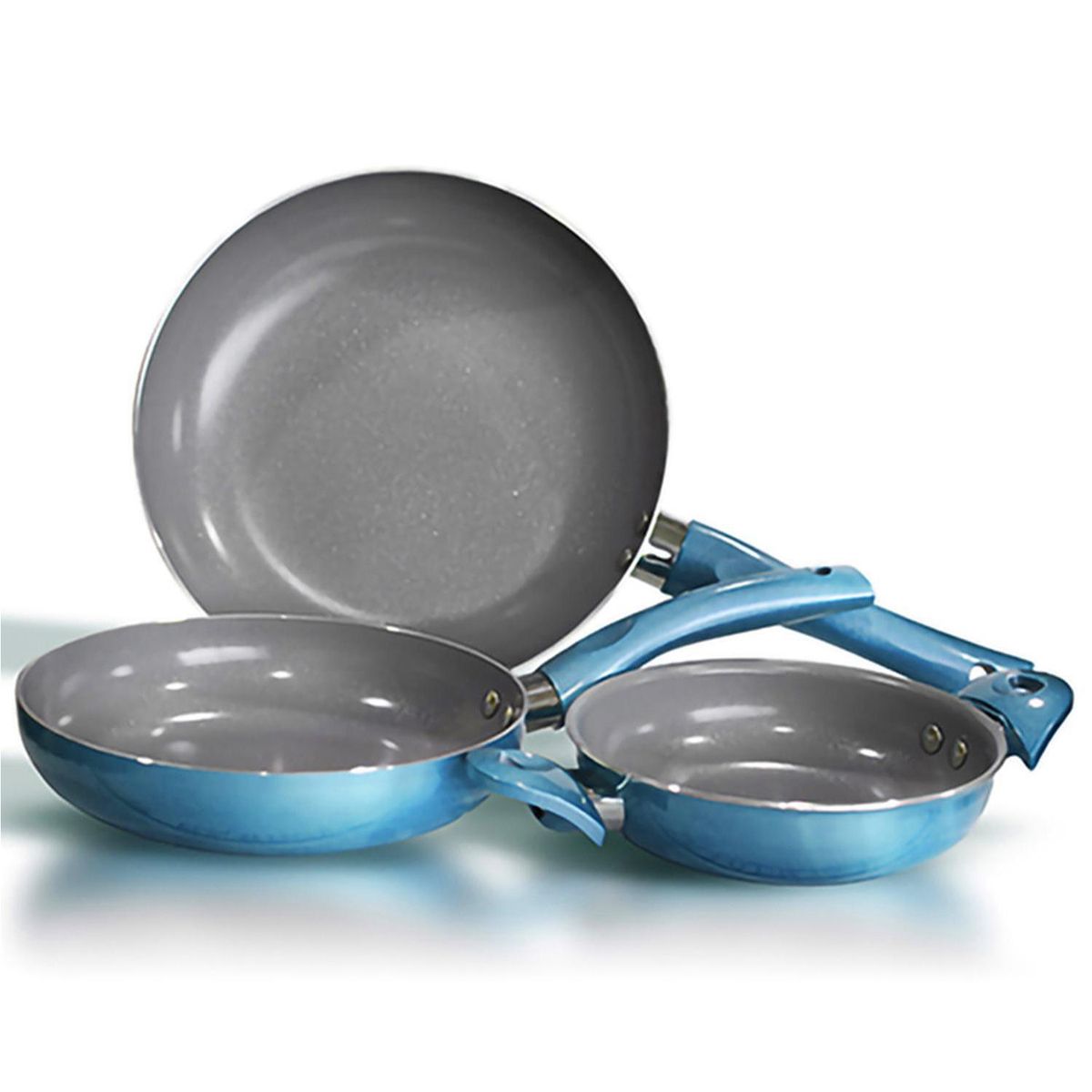 DORAL - Set 3 sartenes azul aluminio/titanio 20+24 cms + paila 16 cms