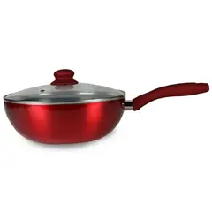 DORAL - Wok con Tapa y Fondo Titanio 26 cm Aluminio Rojo