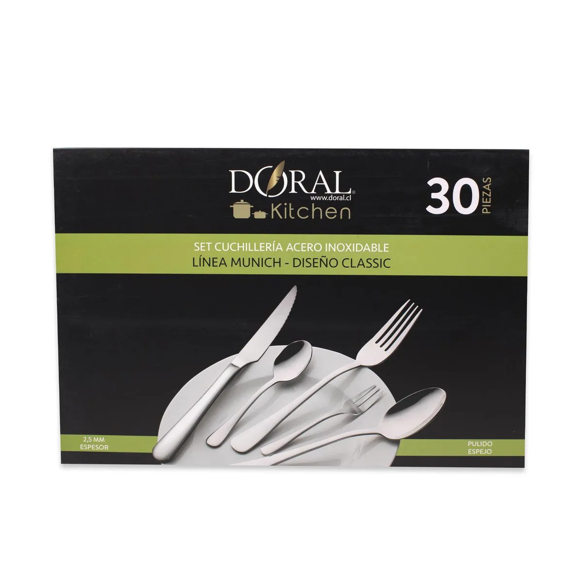 DORAL - Set 30 Cubiertos Acero Inoxidable Classic para 6 personas con Caja