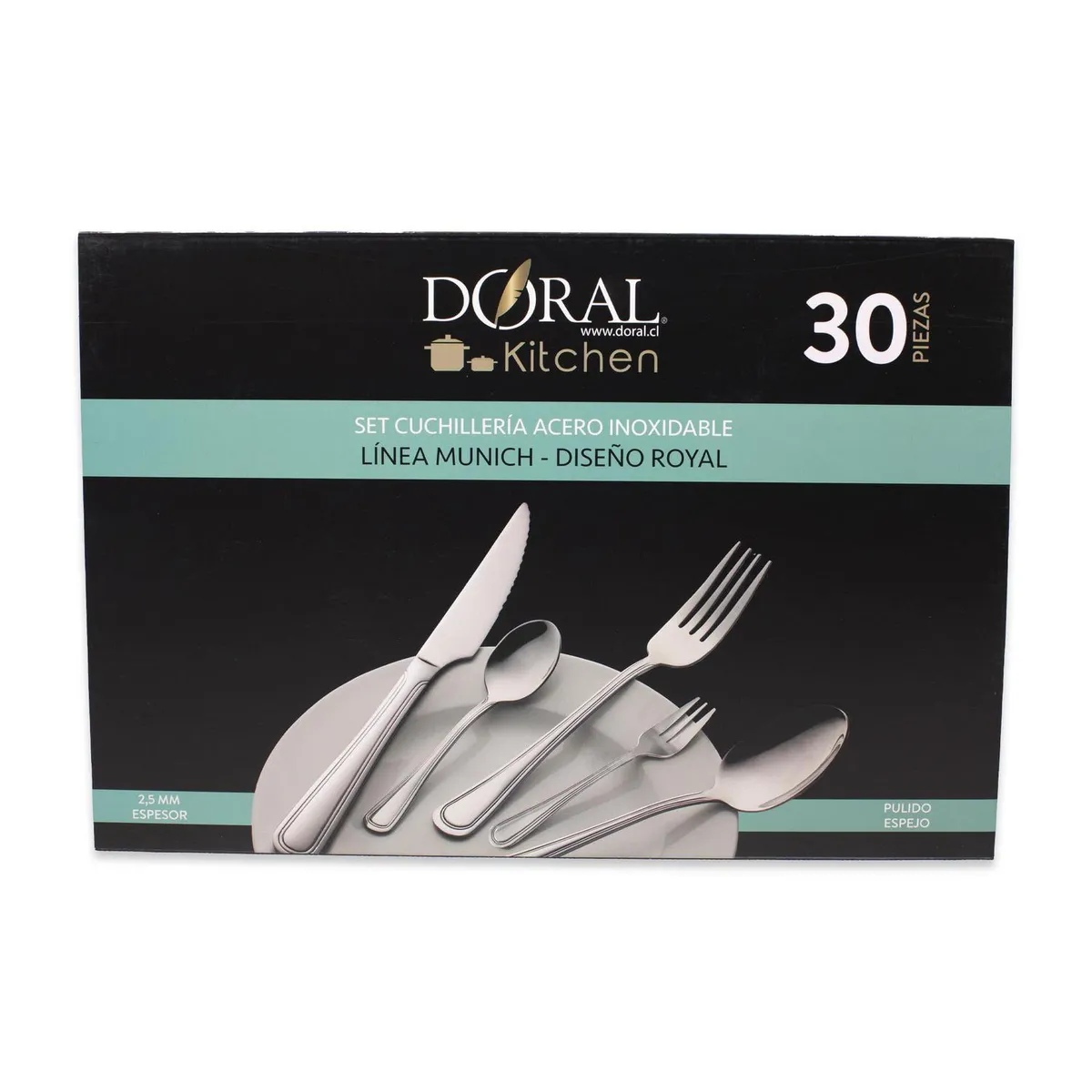 DORAL - Set 30 Cubiertos Acero Inoxidable Royal para 6 personas con Caja