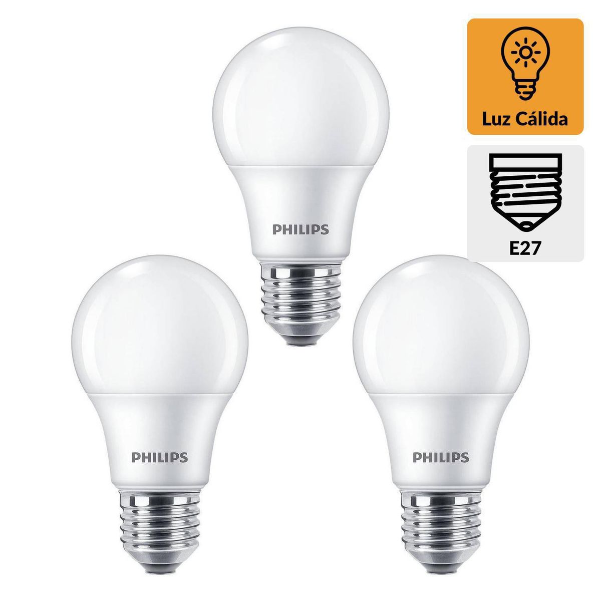 PHILIPS - Ampolleta Led Eco Home x 3 base E27 12W Luz cálida 900 Lúmenes