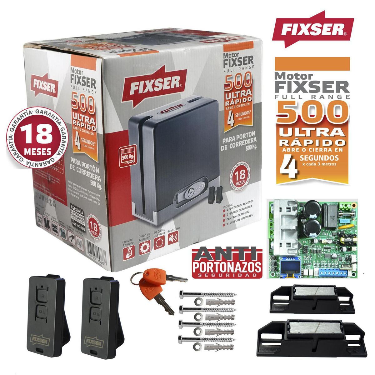 FIXSER - Kit motor portón eléctrico 500 kg rápido antiportonazo