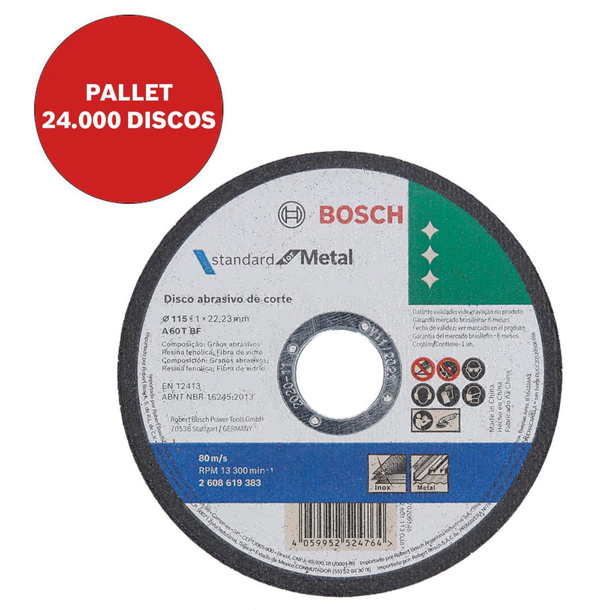 BOSCH - Disco de corte 115x1mm estandar metal, 24000 unidades