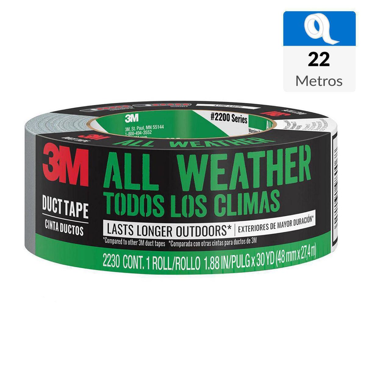 3M - Cinta de Tela Duct Tape de reparación Todos los Climas 48 mm x 27 mts