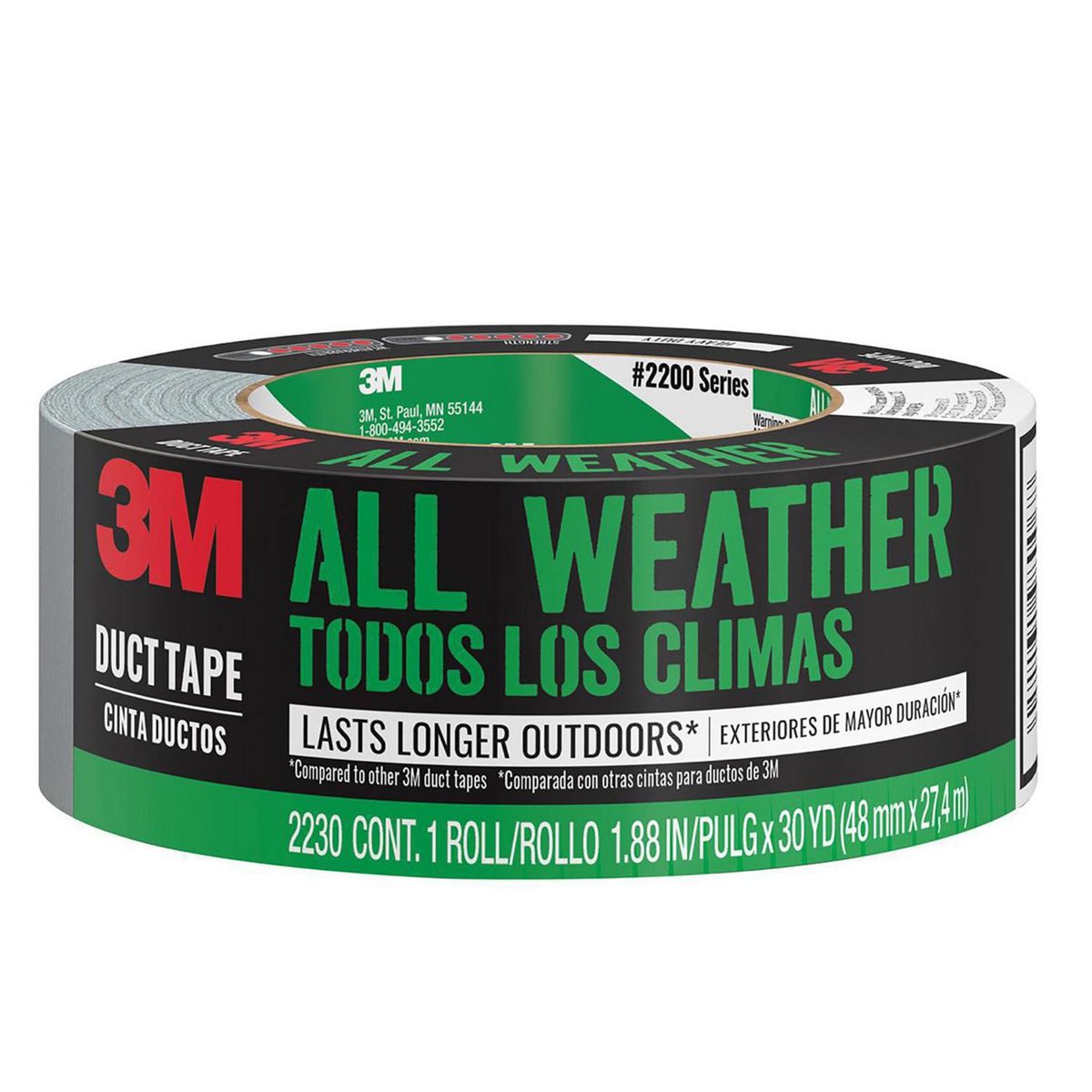 3M - Cinta de Tela Duct Tape de reparación Todos los Climas 48 mm x 27 mts