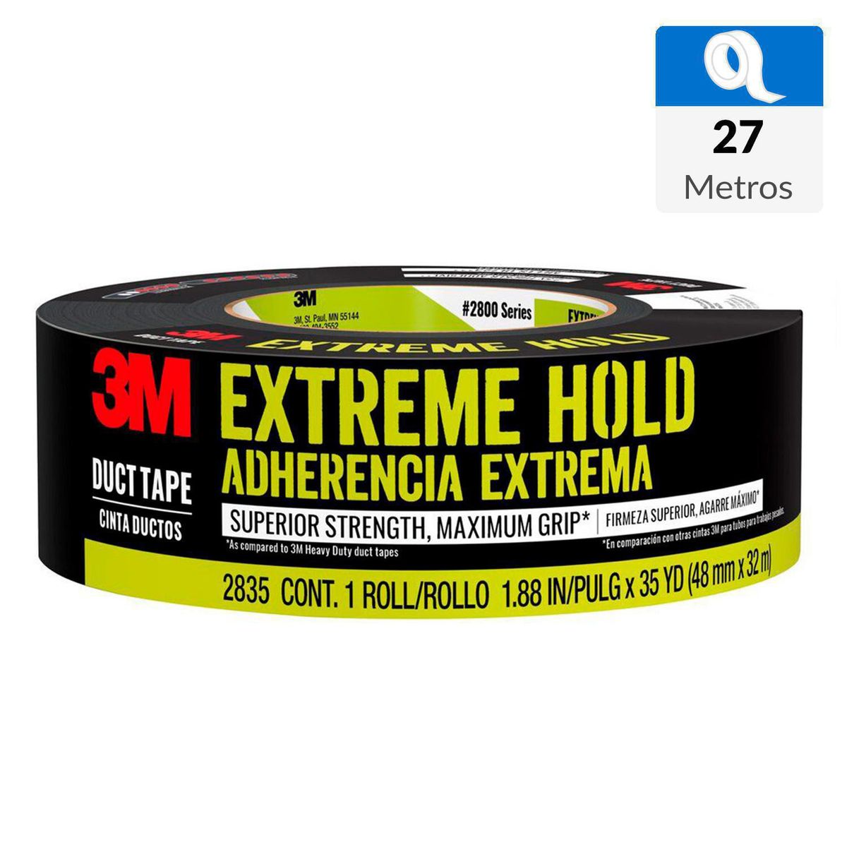 3M - Cinta de Tela Duct Tape de reparación Adherencia Extrem 48 mm x 27 mts