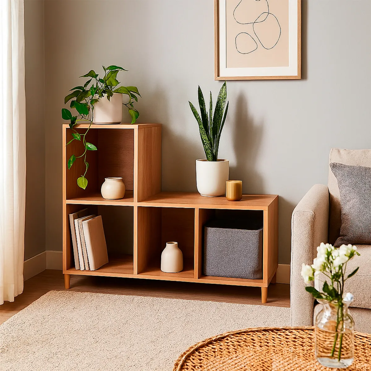 TECNOMOBILI - Librero MDP 2 Nivel(es) 90x66x30 cm Almendra